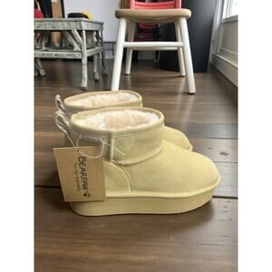 Bearpaw Shalini Women’s Suede Ankle Boots Cozy Lined Platform Tan Size US 9
